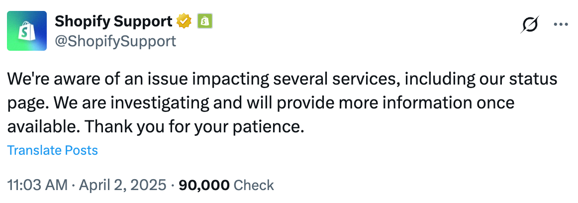 Shopify官方对宕机事件的说明 Shopify官方对宕机事件的说明