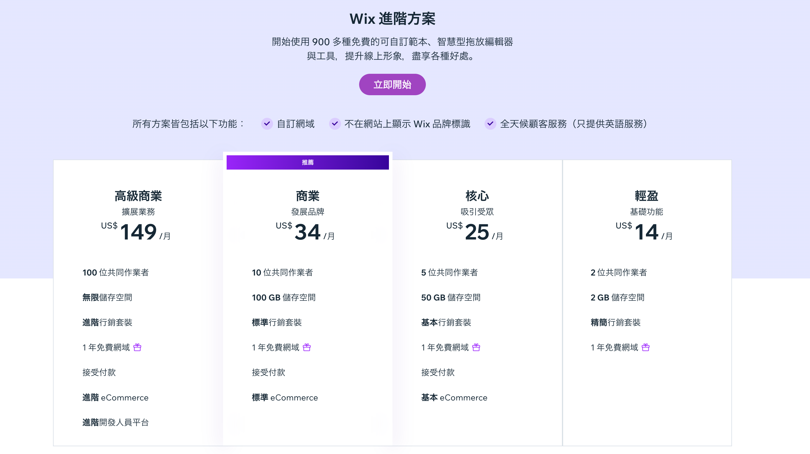 Wix 套餐价格.png