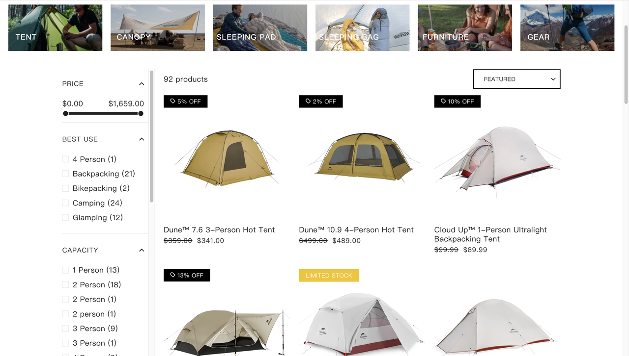 Naturehike 提供多样化选择 Naturehike 提供多样化选择