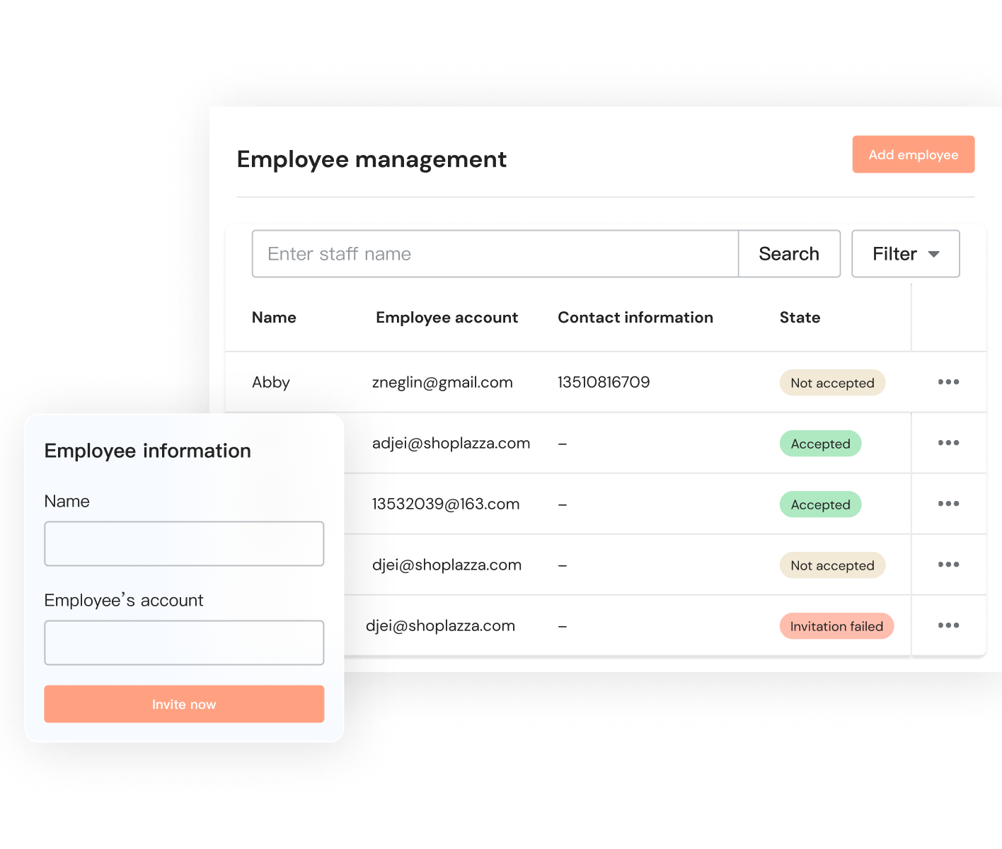 多角色多权限员工管理，保障业务稳定运行